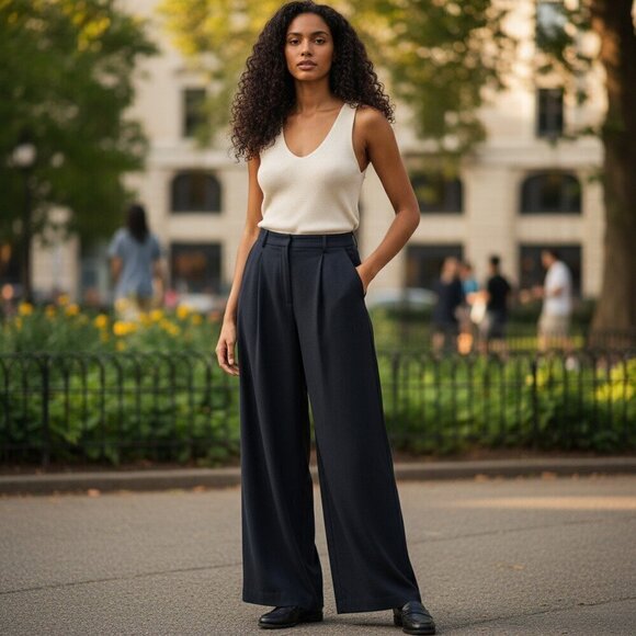 Vince Blue Wide Leg Trousers - Picture 2 of 8